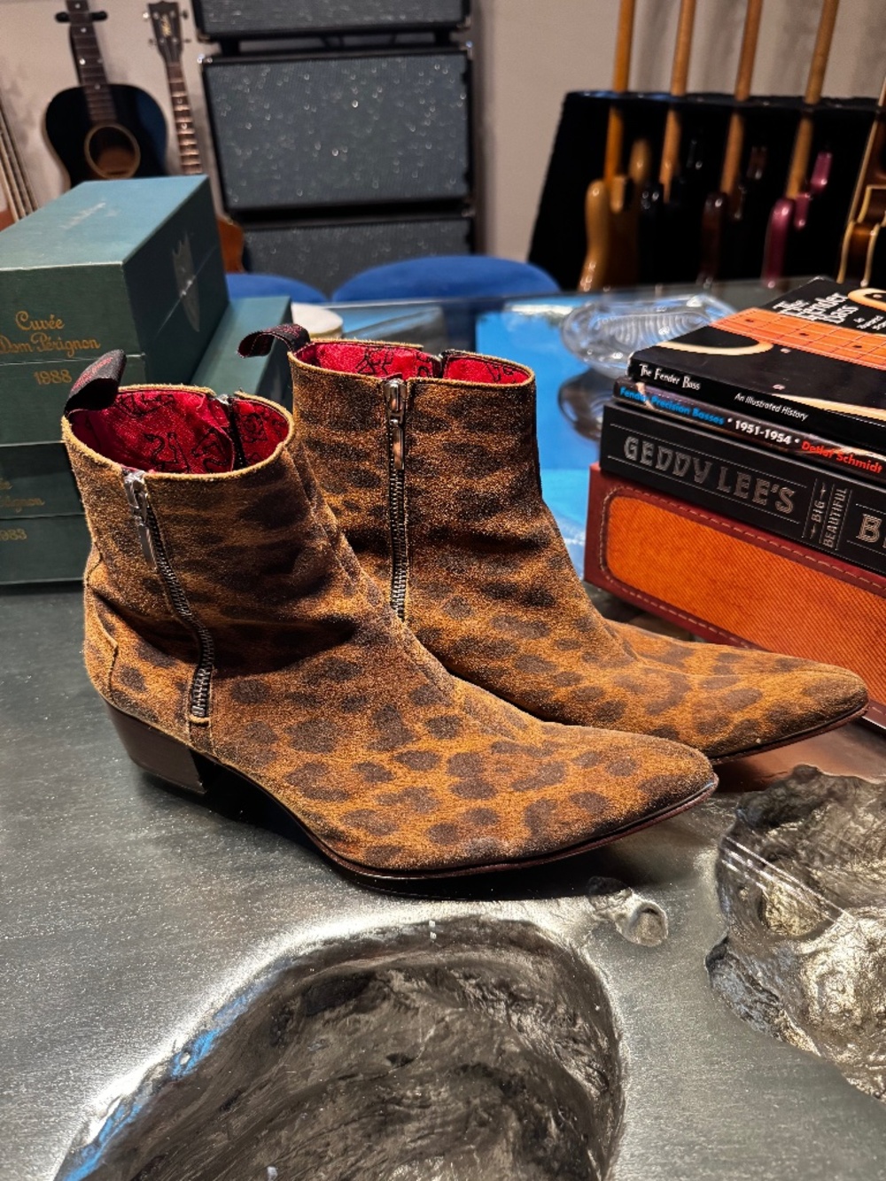 Jeffery West Leopard Print Suede Pointed Toe Zip Ankle Boots